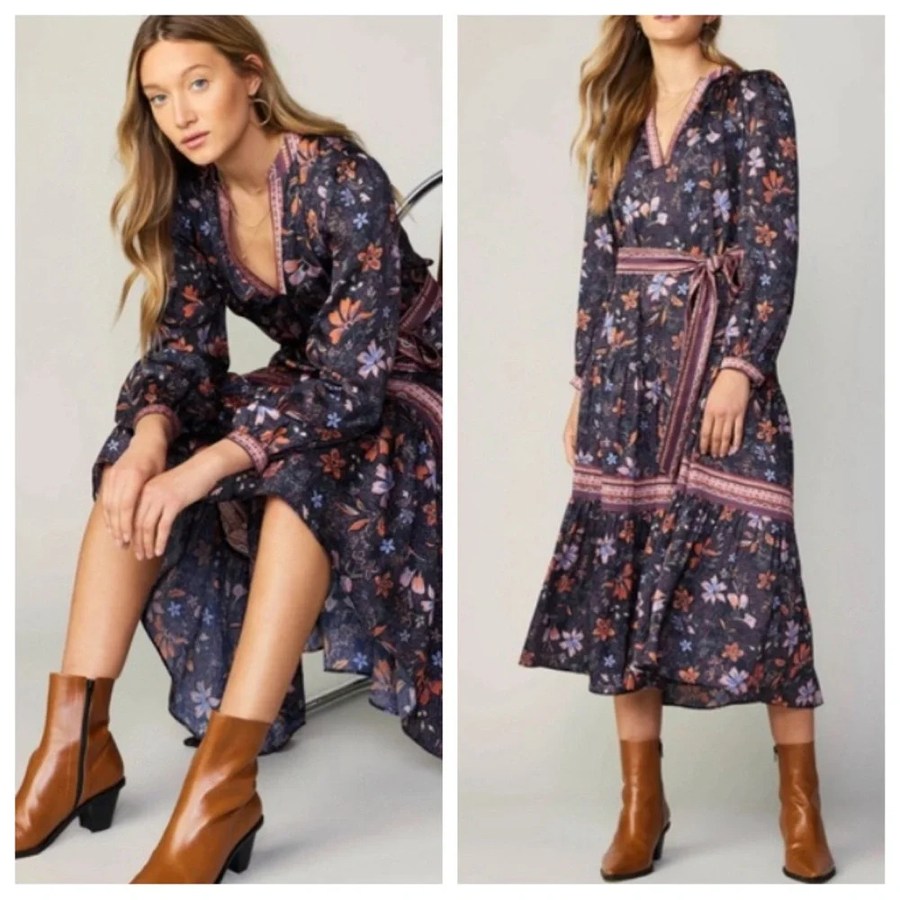 Current Air Contrast Stripe Floral MIDI Dress Mulitcolored, 33851